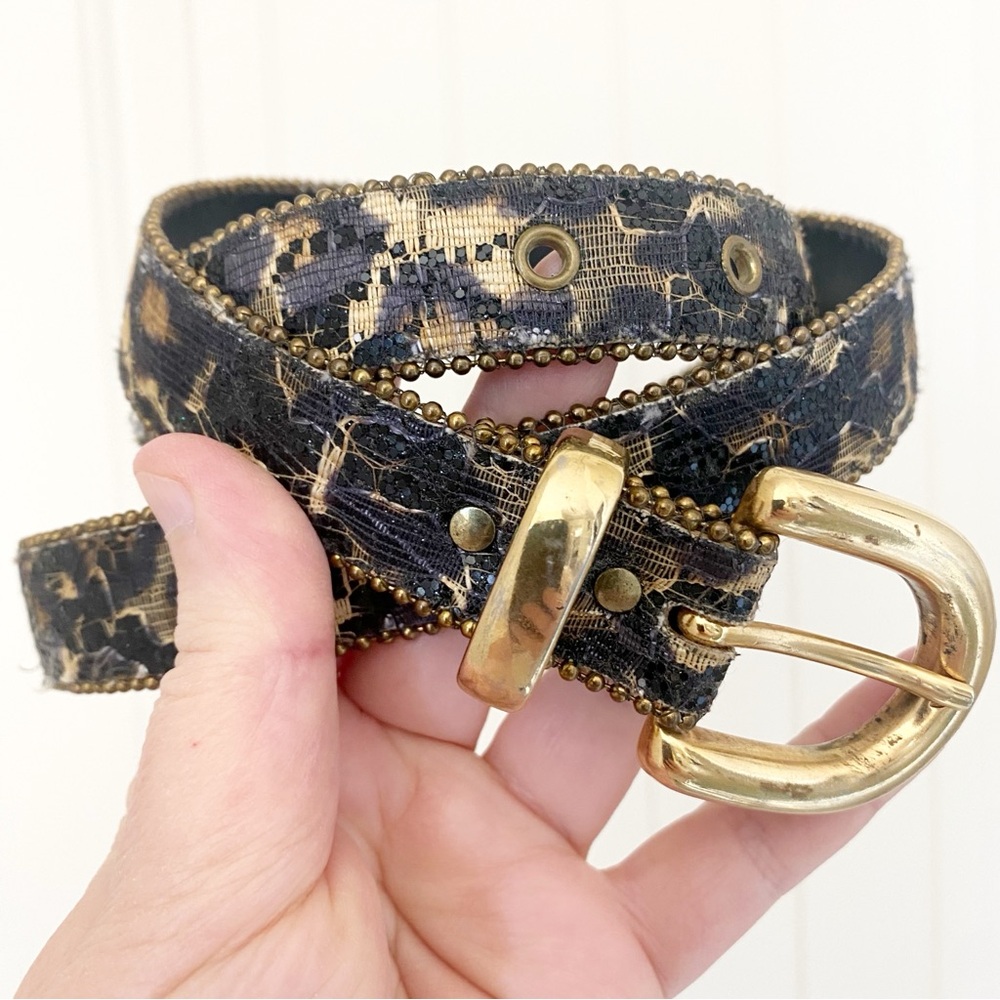 Leopard Like Camo Print Belt with Gold Buckle